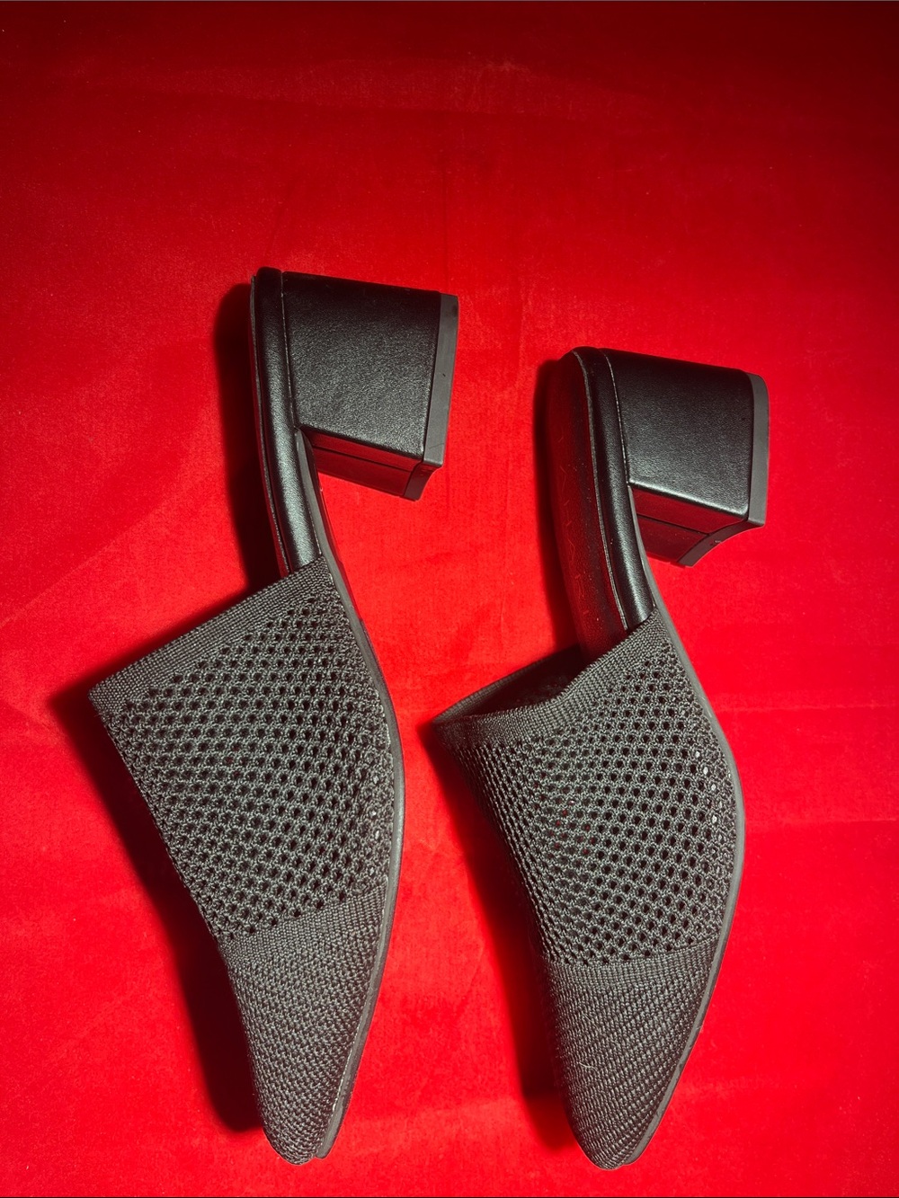 Tahari Black Knit Slip-On Mule Heels